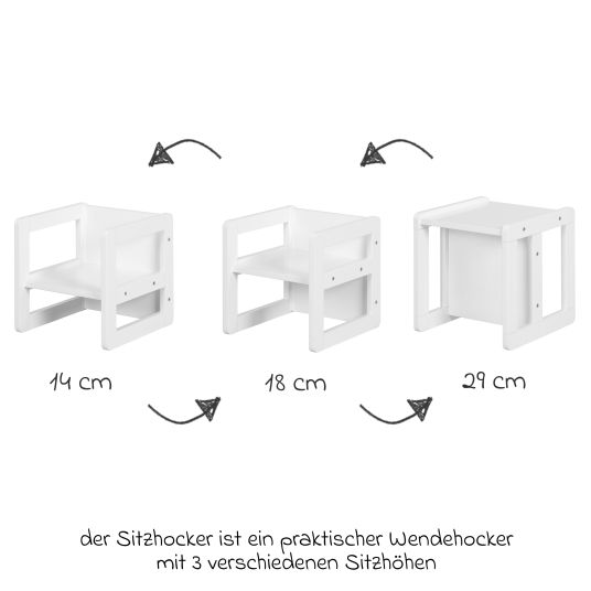 Roba 3in1 Kindersitzgruppe 1 Sitzbank & 1 Sitzhocker - Montessori - Weiß