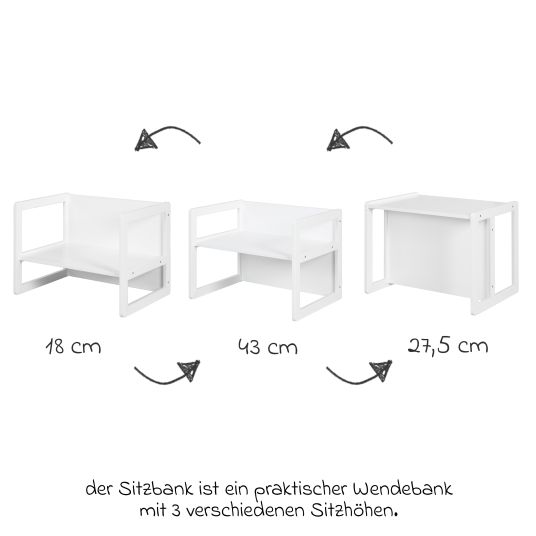 Roba 3in1 Kindersitzgruppe 1 Sitzbank & 1 Sitzhocker - Montessori - Weiß