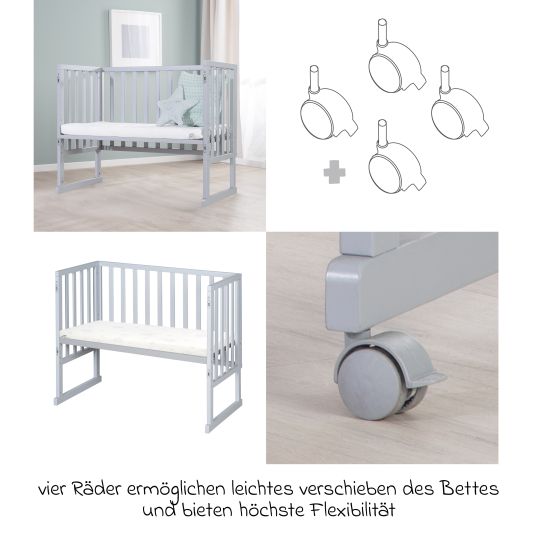 Roba 3in1 Stuben- & Beistellbett mit Canvas-Barriere + safe asleep Matratze mit 90 x 45 cm 47 x 99,5 cm - Taupe