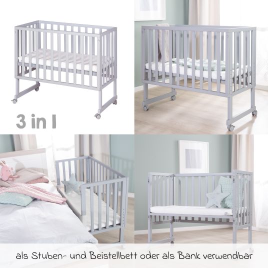 Roba 3in1 Stuben- & Beistellbett mit Canvas-Barriere + safe asleep Matratze mit 90 x 45 cm 47 x 99,5 cm - Taupe