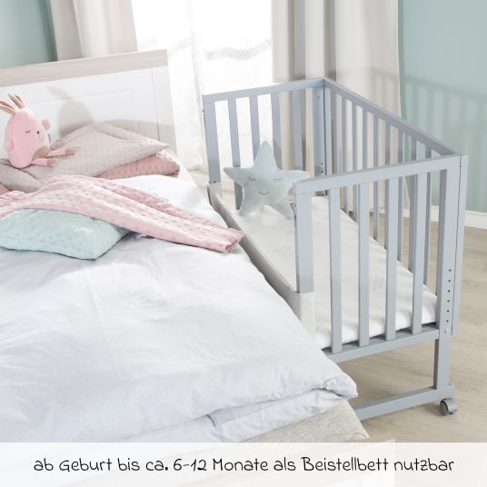 Roba 3in1 Stuben- & Beistellbett mit Canvas-Barriere + safe asleep Matratze mit 90 x 45 cm 47 x 99,5 cm - Taupe