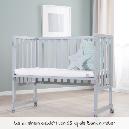 Roba 3in1 Stuben- & Beistellbett mit Canvas-Barriere + safe asleep Matratze mit 90 x 45 cm 47 x 99,5 cm - Taupe