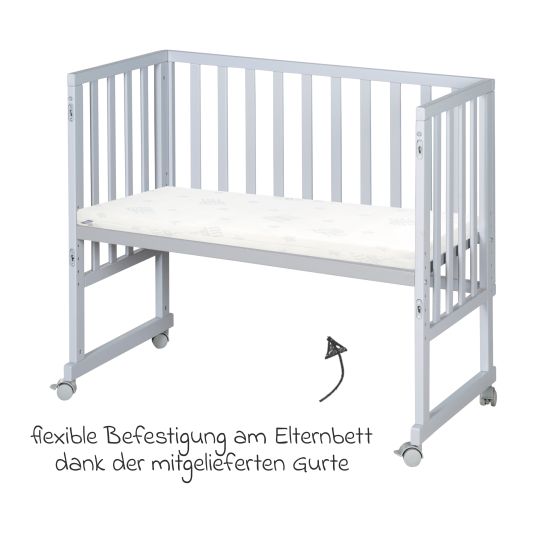 Roba 3in1 Stuben- & Beistellbett mit Canvas-Barriere + safe asleep Matratze mit 90 x 45 cm 47 x 99,5 cm - Taupe