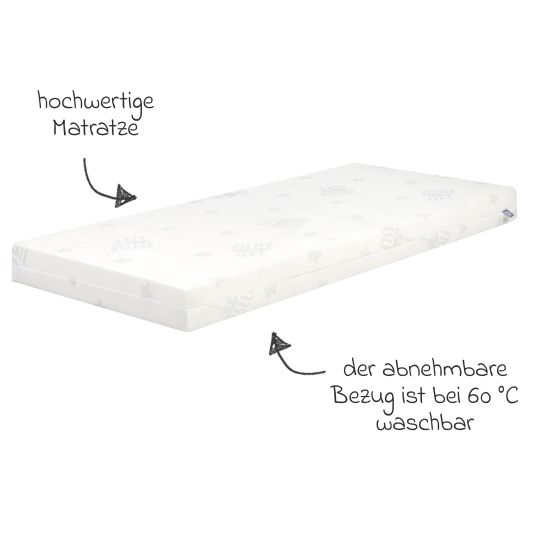 Roba 3in1 Stuben- & Beistellbett mit Canvas-Barriere + safe asleep Matratze mit 90 x 45 cm 47 x 99,5 cm - Taupe