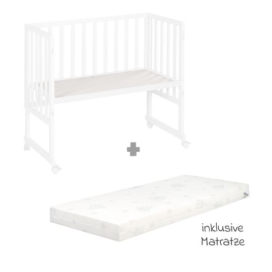 Roba 3in1 bassinet & co-sleeper with canvas barrier + safe asleep mattress with 90 x 45 cm 47 x 99.5 cm - White