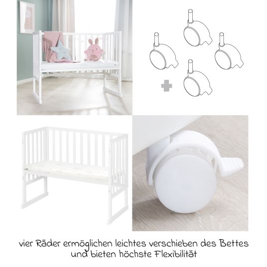 Roba 3in1 Stuben- & Beistellbett mit Canvas-Barriere + safe asleep Matratze mit 90 x 45 cm 47 x 99,5 cm - Weiß