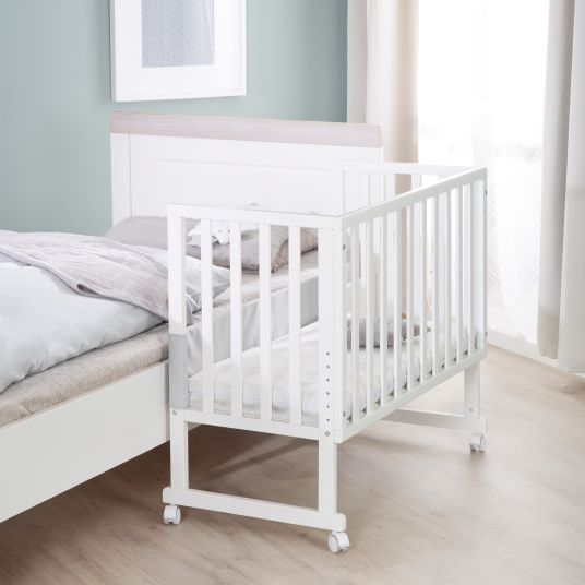 Roba 3in1 bassinet & co-sleeper with canvas barrier + safe asleep mattress with 90 x 45 cm 47 x 99.5 cm - White