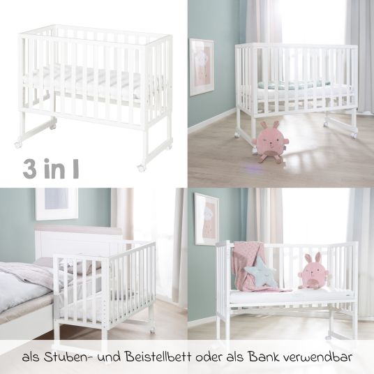 Roba 3in1 Stuben- & Beistellbett mit Canvas-Barriere + safe asleep Matratze mit 90 x 45 cm 47 x 99,5 cm - Weiß