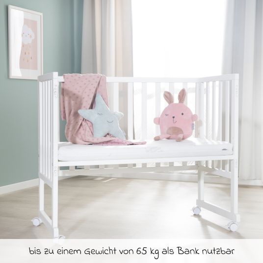 Roba 3in1 Stuben- & Beistellbett mit Canvas-Barriere + safe asleep Matratze mit 90 x 45 cm 47 x 99,5 cm - Weiß