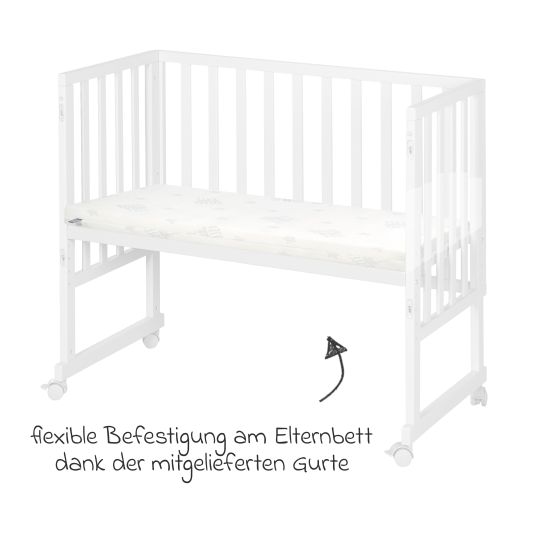 Roba 3in1 Stuben- & Beistellbett mit Canvas-Barriere + safe asleep Matratze mit 90 x 45 cm 47 x 99,5 cm - Weiß