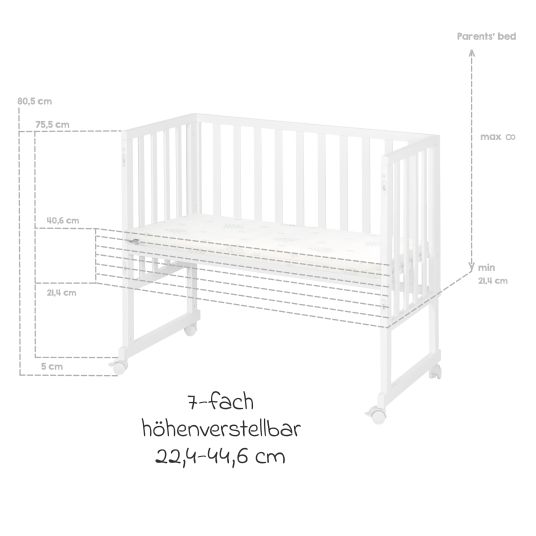 Roba Culla 3in1 con barriera in tela e materasso Safe Sleep 90 x 45 cm 47 x 99,5 cm - Bianco