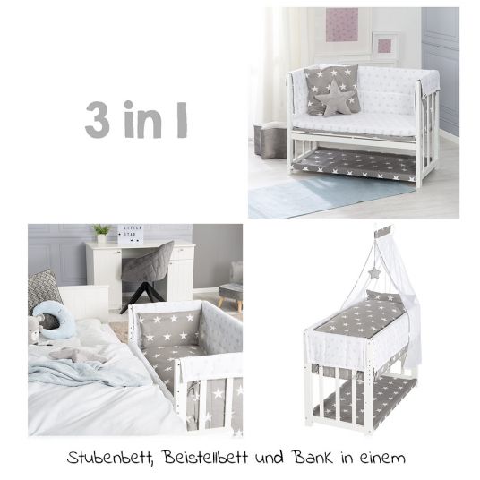 Roba 3in1 Stubenbett, Beistellbett, Bank & Textile-Ausstattung - Little Stars - Weiß