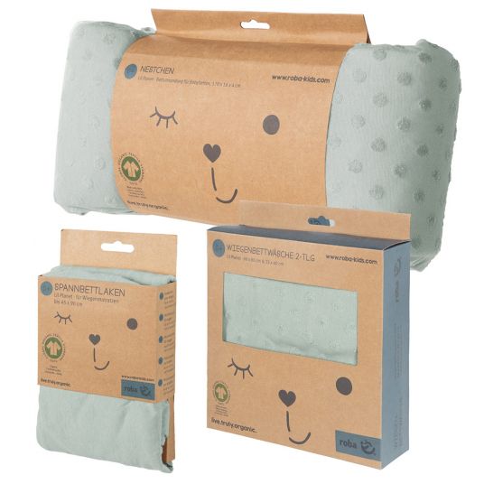 Roba 4-piece gift set Sleeping Organic bedding 100x135 cm / 40x60 cm, fitted sheet, nest Lil Planet - Frosty Green