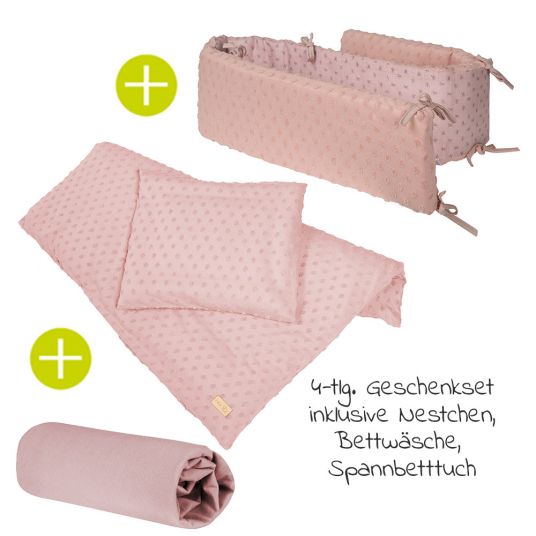 Roba 4-tlg Geschenk-Set Schlafen Organic Bettwäsche 100x135 cm / 40x60 cm, Spannbetttuch, Nestchen Lil Planet - Rosa Mauve