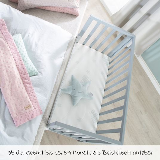 Roba 6-tlg. Beistellbett-Komplett-Set mit Canvas-Barriere, Matratze 90 x 45 cm, Spannbetttuch, 2-tlg-Schlafsack, Schmusetuch & Spieluhr 47 x 99,5 cm - Taupe