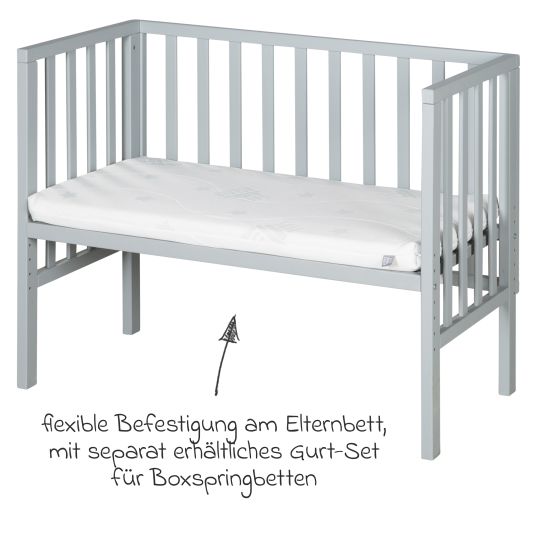 Roba 6-tlg. Beistellbett-Komplett-Set mit Canvas-Barriere, Matratze 90 x 45 cm, Spannbetttuch, 2-tlg-Schlafsack, Schmusetuch & Spieluhr 47 x 99,5 cm - Taupe