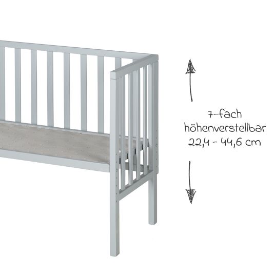 Roba 6-tlg. Beistellbett-Komplett-Set mit Canvas-Barriere, Matratze 90 x 45 cm, Spannbetttuch, 2-tlg-Schlafsack, Schmusetuch & Spieluhr 47 x 99,5 cm - Taupe