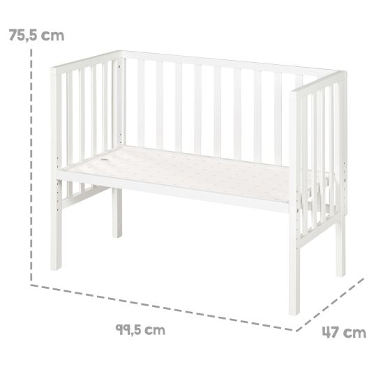 Roba Set di 6 pezzi con barriera in tela, materasso 90 x 45 cm, lenzuola, sacco a pelo 2 pezzi, telo per le coccole e carillon 47 x 99,5 cm - bianco