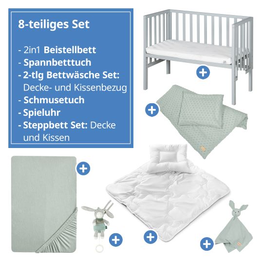 Roba 8-tlg. Beistellbett-Komplett-Set mit Canvas-Barriere, Matratze 90 x 45 cm, Spannbetttuch, Steppbett, Bettwäsche, Schmusetuch & Spieluhr 47 x 99,5 cm - Taupe