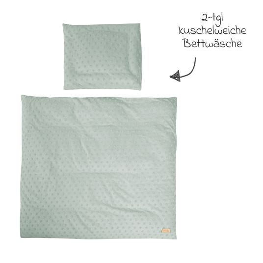 Roba 8-tlg. Beistellbett-Komplett-Set mit Canvas-Barriere, Matratze 90 x 45 cm, Spannbetttuch, Steppbett, Bettwäsche, Schmusetuch & Spieluhr 47 x 99,5 cm - Weiß