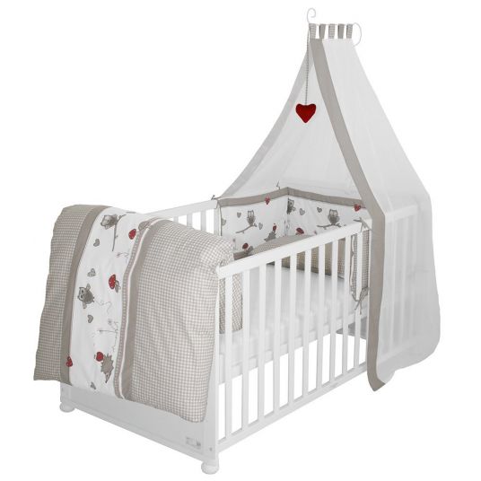 Roba Baby-Komplett-Bett-Set Lukas inkl. Bettwäsche, Himmel, Himmelstange, Nestchen & Matratze  Weiß 70 x 140 cm - Adam & Eule