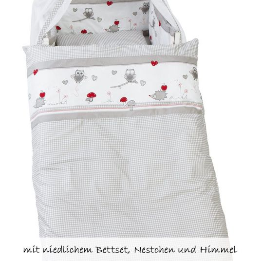 Roba Baby-Komplett-Bett-Set Lukas inkl. Bettwäsche, Himmel, Himmelstange, Nestchen & Matratze  Weiß 70 x 140 cm - Adam & Eule