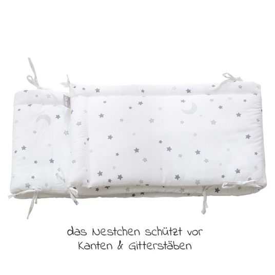 Roba Babybett-Komplett-Set Weiß - inkl. Bettwäsche, Himmel, Nestchen & Matratze 70 x 140 cm - Sternenzauber Grau