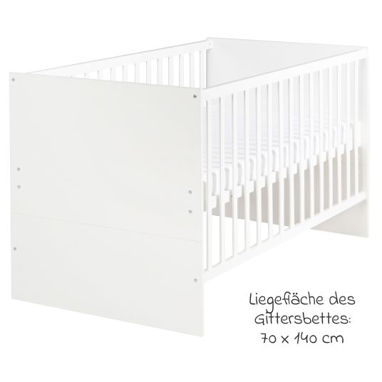 Roba Babybett und Kinderbett Anton mit 3-fach höhenverstellbarem Lattenrost und 3 Schlupfsprossen 70 x 140 cm - Weiß