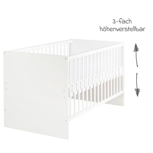 Roba Babybett und Kinderbett Anton mit 3-fach höhenverstellbarem Lattenrost und 3 Schlupfsprossen 70 x 140 cm - Weiß