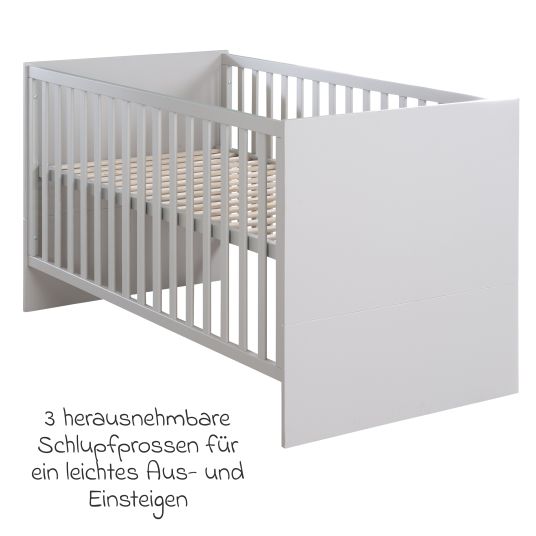 Roba Babybett und Kinderbett Lea mit 3-fach höhenverstellbarem Lattenrost und 3 Schlupfsprossen 70 x 140 cm - Grau