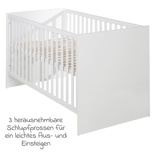 Roba Babybett und Kinderbett Lilo mit 3-fach höhenverstellbarem Lattenrost und 3 Schlupfsprossen 70 x 140 cm - Weiß