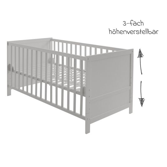 Roba Babybett und Kinderbett mit 3-fach höhenverstellbarem Lattenrost und 3 Schlupfsprossen 70 x 140 cm - Taupe