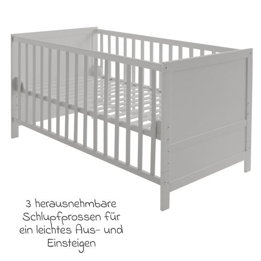 Roba Babybett und Kinderbett mit 3-fach höhenverstellbarem Lattenrost und 3 Schlupfsprossen 70 x 140 cm - Taupe