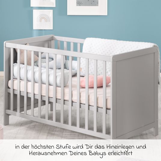 Roba Co-sleeper with safe asleep mattress, 6-position height-adjustable slatted frame & 5 pass-through rungs 60 x 120 cm - Universal - Taupe