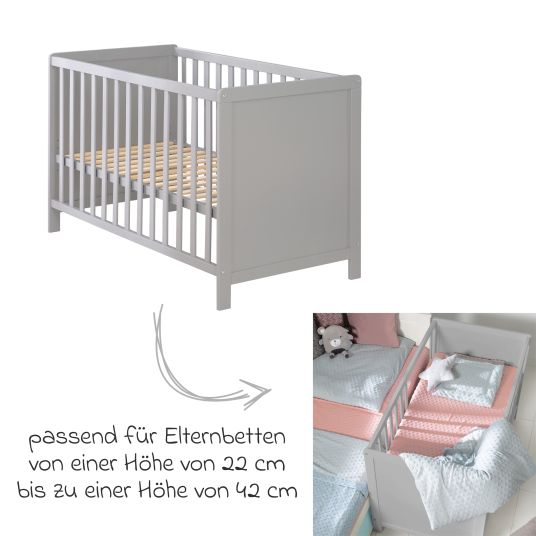 Roba Co-sleeper with safe asleep mattress, 6-position height-adjustable slatted frame & 5 pass-through rungs 60 x 120 cm - Universal - Taupe