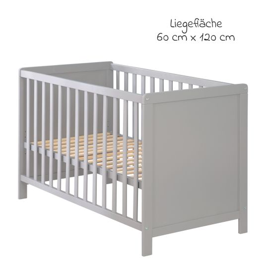 Roba Dormire insieme con materasso Safe Asleep, rete a doghe regolabile in altezza in 6 posizioni e 5 pioli passanti 60 x 120 cm - Universale - Taupe