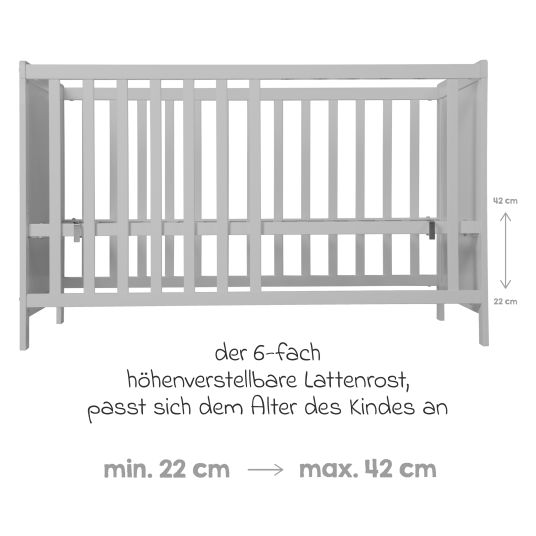 Roba Co-sleeper with safe asleep mattress, 6-position height-adjustable slatted frame & 5 pass-through rungs 60 x 120 cm - Universal - Taupe