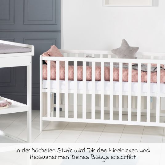 Roba Co-sleeper with safe asleep mattress, 6-position height-adjustable slatted frame & 5 pass-through rungs 60 x 120 cm - Universal - White