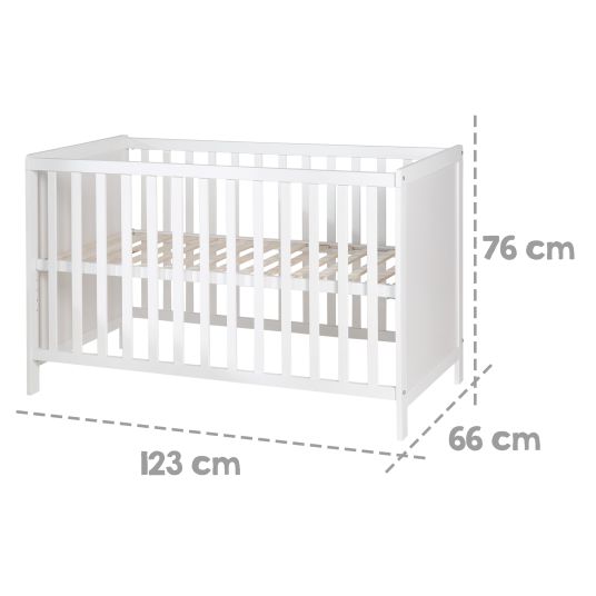 Roba Dormire insieme con materasso Safe Sleep, rete a doghe regolabile in altezza in 6 posizioni e 5 pioli passanti 60 x 120 cm - Universale - Bianco