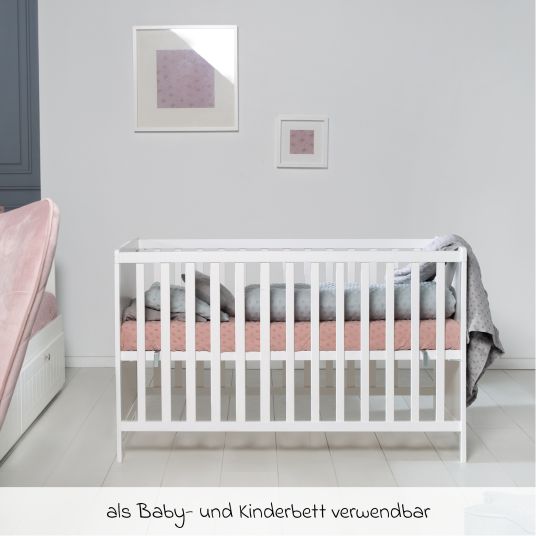 Roba Beistellbett mit safe asleep Matratze, 6-fach höhenverstellbarem Lattenrost & 5 Schlupfsprossen 60 x 120 cm - Universal - Weiß