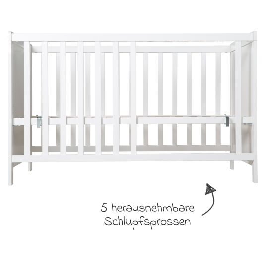 Roba Dormire insieme con materasso Safe Sleep, rete a doghe regolabile in altezza in 6 posizioni e 5 pioli passanti 60 x 120 cm - Universale - Bianco