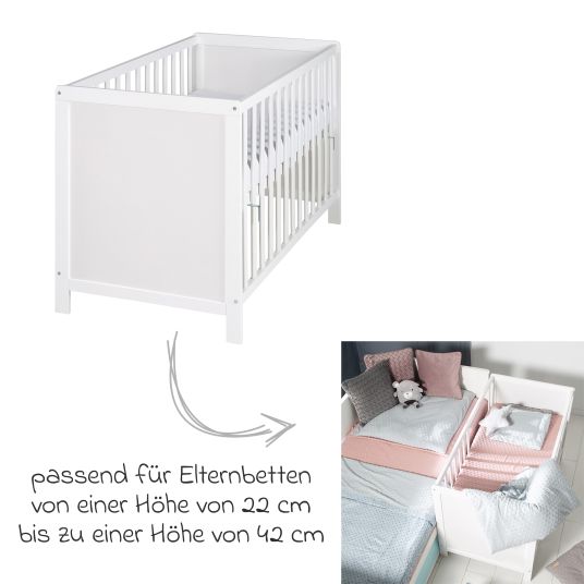 Roba Beistellbett mit safe asleep Matratze, 6-fach höhenverstellbarem Lattenrost & 5 Schlupfsprossen 60 x 120 cm - Universal - Weiß