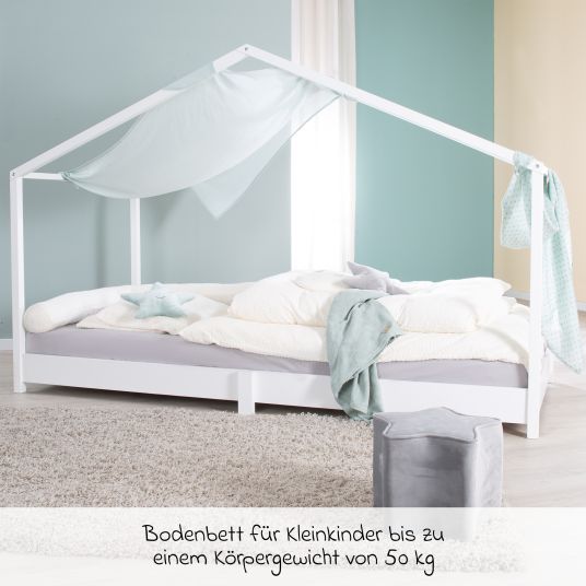 Roba Hausbett bodentief mit niedriger Einstiegshöhe 90 x 200 cm - Montessori - Weiß