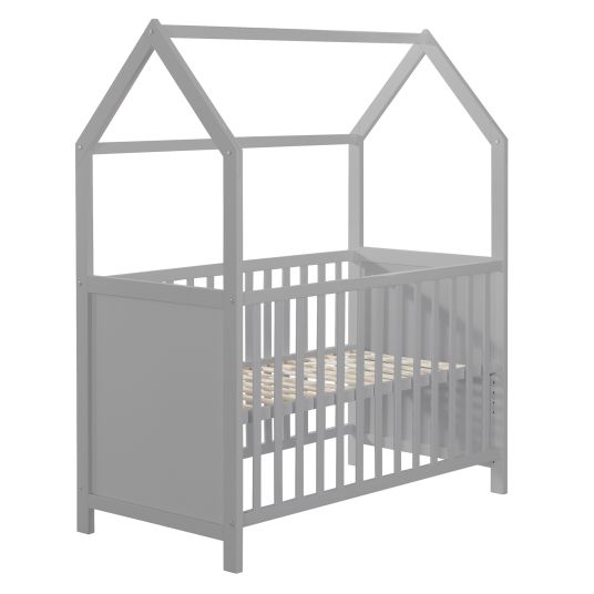 Roba House bed incl. changing table with changing mat, 6-position height-adjustable slatted frame & 5 sliding rungs 60 x 120 cm - Taupe