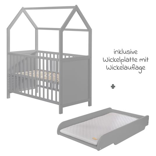 Roba House bed incl. changing table with changing mat, 6-position height-adjustable slatted frame & 5 sliding rungs 60 x 120 cm - Taupe