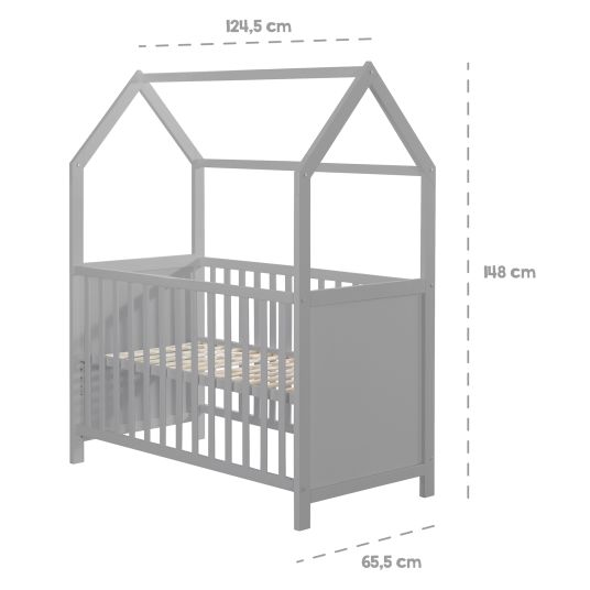 Roba House bed incl. changing table with changing mat, 6-position height-adjustable slatted frame & 5 sliding rungs 60 x 120 cm - Taupe