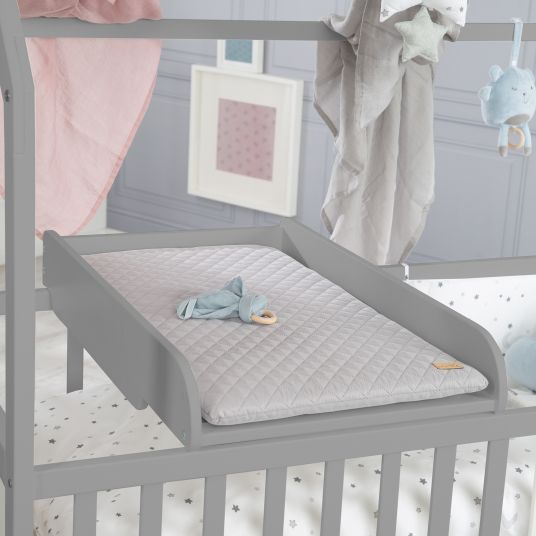 Roba House bed incl. changing table with changing mat, 6-position height-adjustable slatted frame & 5 sliding rungs 60 x 120 cm - Taupe