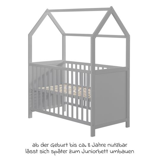 Roba House bed incl. changing table with changing mat, 6-position height-adjustable slatted frame & 5 sliding rungs 60 x 120 cm - Taupe