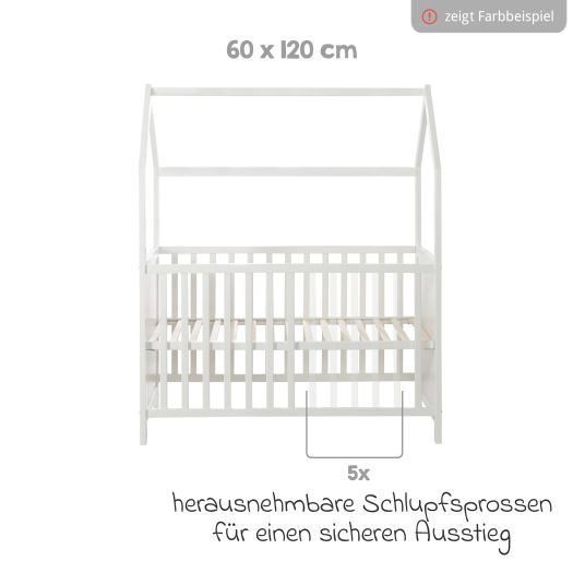 Roba House bed incl. changing table with changing mat, 6-position height-adjustable slatted frame & 5 sliding rungs 60 x 120 cm - Taupe