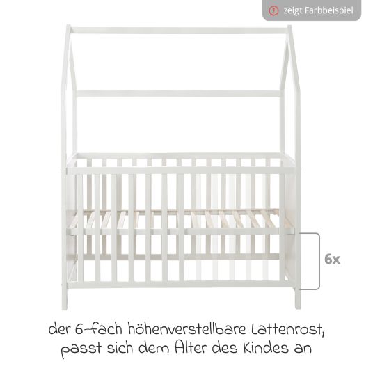 Roba House bed incl. changing table with changing mat, 6-position height-adjustable slatted frame & 5 sliding rungs 60 x 120 cm - Taupe